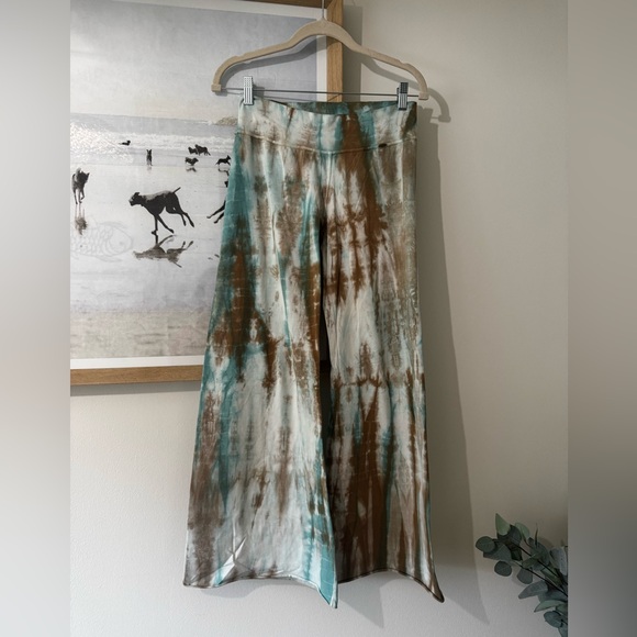 Moras Surf Boutique Pants - Tie-Dye Low- Rise, Wide Leg Pants in Teal, Brown & White